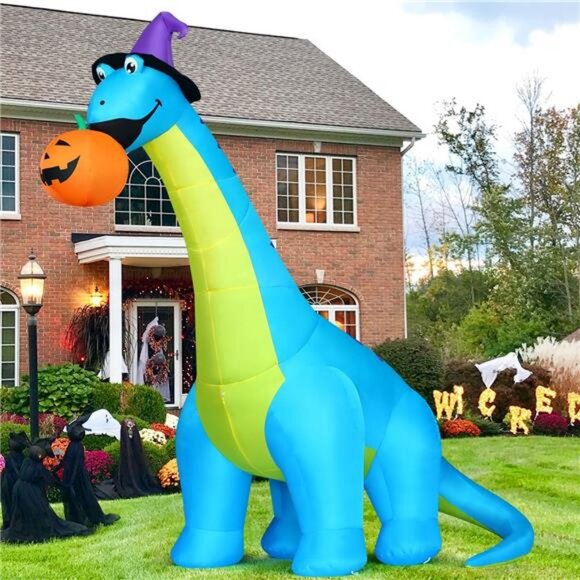 Halloween Inflatables Outdoor Decorations 10 FT Tall Dinosaurs Eating - Picture 6 of 7